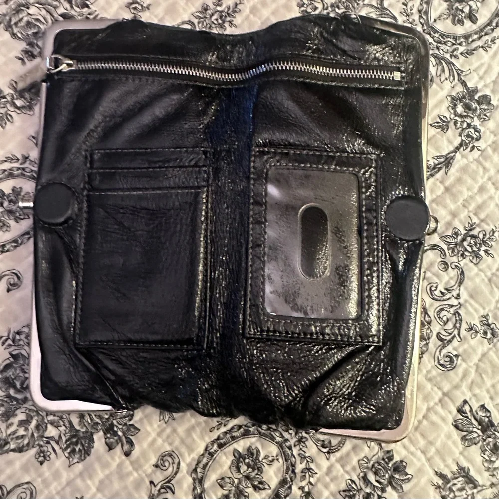 HOBO Lauren Wallet Clutch Black Crinkle Leather